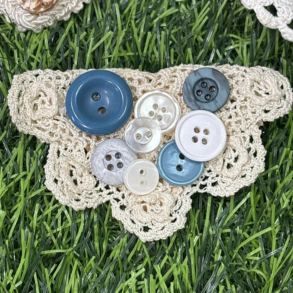 Handmade Vintage Button Brooch Lot Doily Lace Grandmacore Cottagecore 9 Pc